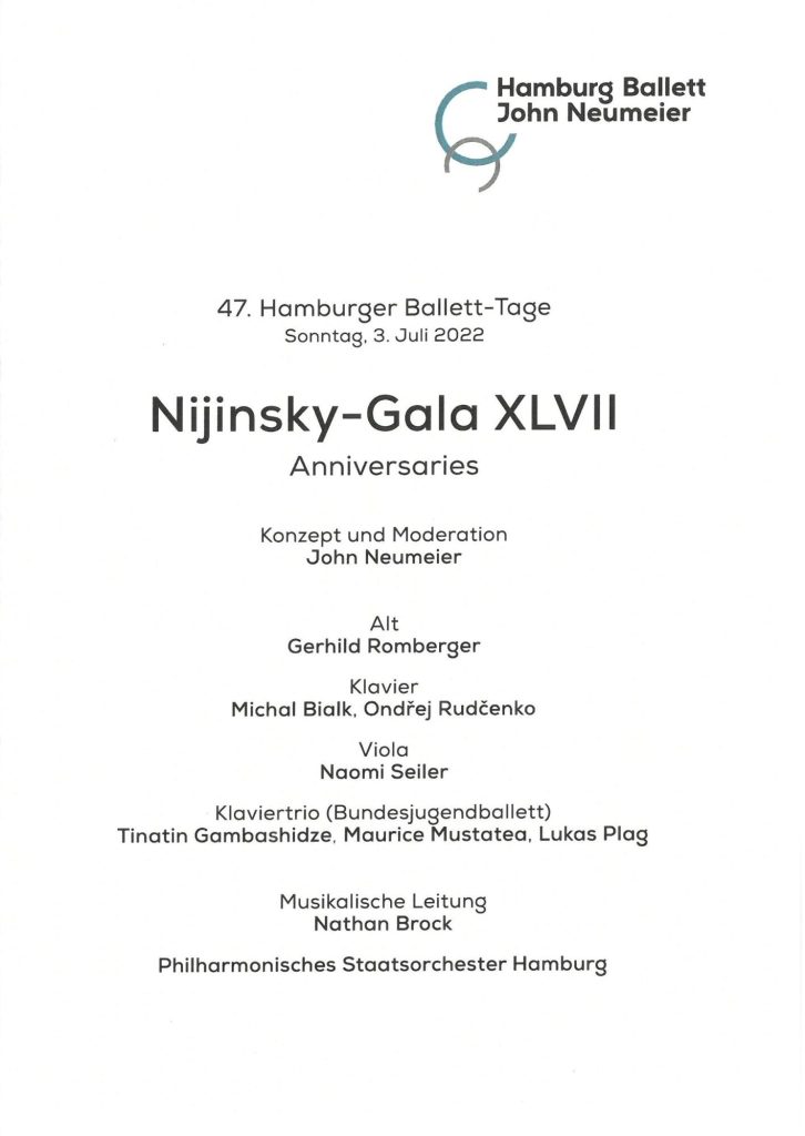 Programmheft (Umschlag) zu "Nijinsky-Gala XLVII" im Rahmen der 47. Ballett-Tage am 3. Juli 2022 ...