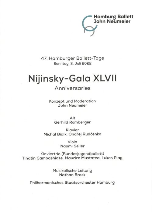 Programmheft (Umschlag) zu "Nijinsky-Gala XLVII" im Rahmen der 47. Ballett-Tage am 3. Juli 2022 ...