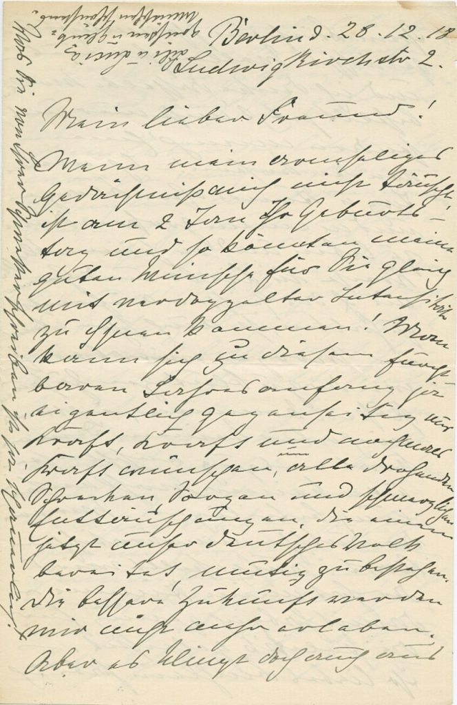 Brief von Gabriele Reuter an Heinrich Steinitzer, Dezember 1918, 1. Seite