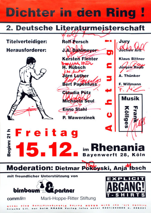 Plakat der 2. Deutschen Literaturmeisterschaft: Dichter in den Ring! (1995)