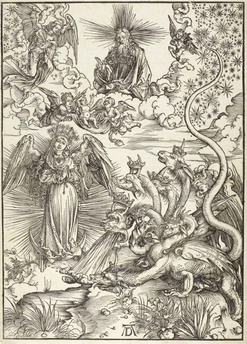 Albrecht Dürer (Künstler*in), Das Sonnenweib und der siebenköpfige Drache, 1498