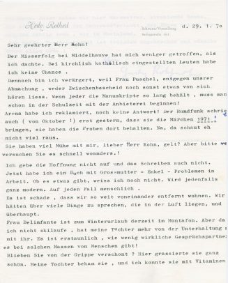 Brief von Hedy Rothert an Hein Kohn, 1970, 1. Seite