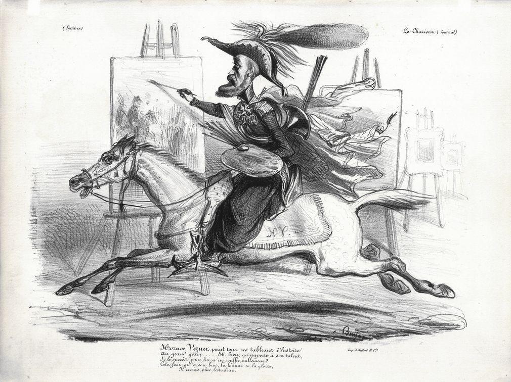 Horace Vernet. Karikatur von Benjamin. Le Charivari, 1838.