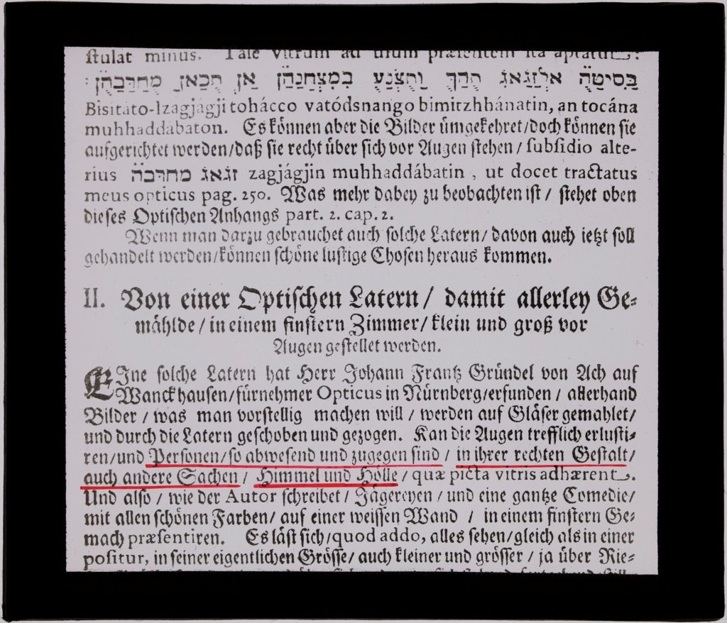 Glasdia, Didaktischer Text über die Laterna Magica, Mitte 19. bis Anfang 20. Jahrhundert