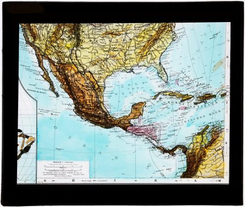 Glasdia, Landkarte von Zentralamerika und den Vereinigten Staaten, ca. Anfang 20. Jahrhundert