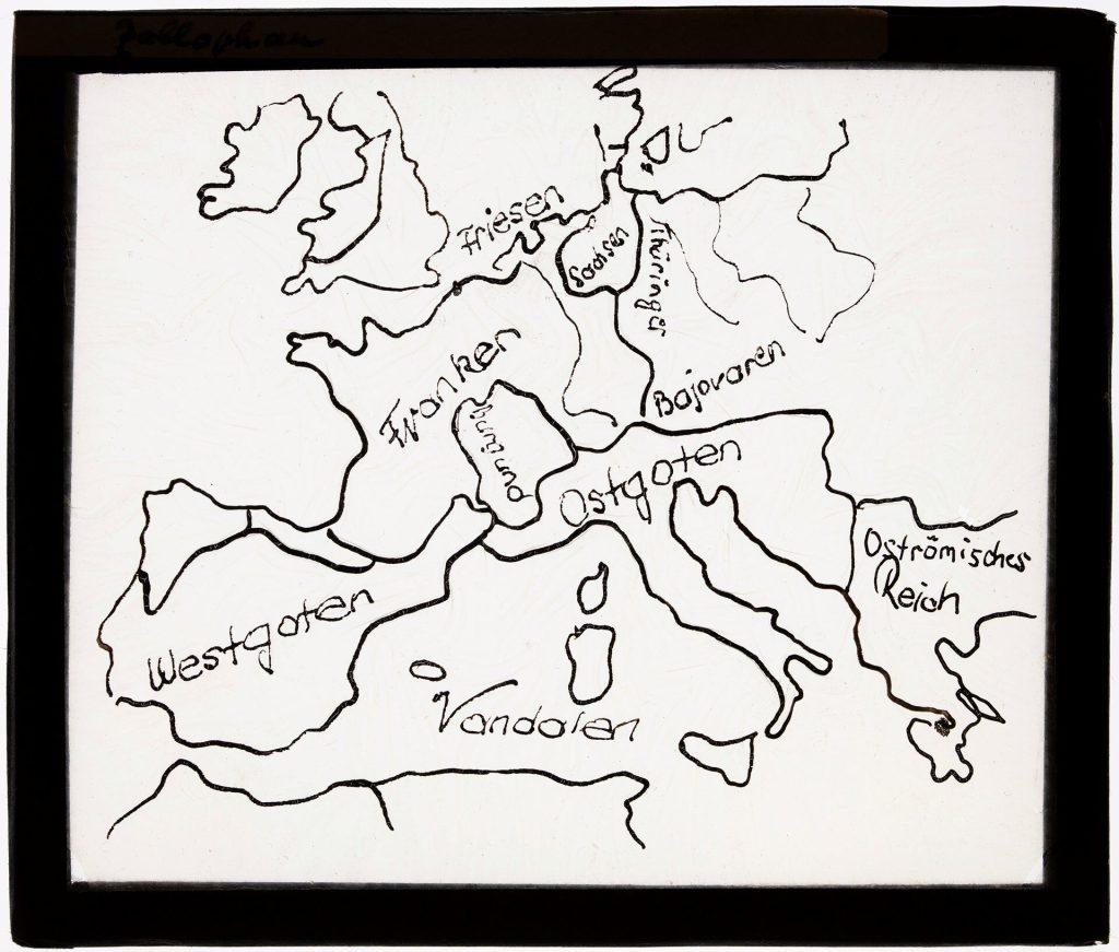 Glasdia, Landkarte - germanische und römische Bevölkerungsgruppen im heutigen Europa, ca. Anfan ...