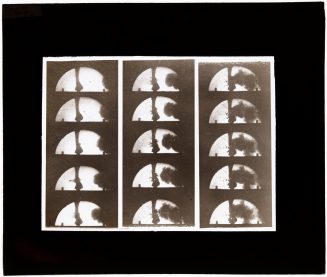 Glasdia, Chronofotografie mit Bildmotiv von Industrierauch, ca. Anfang 20. Jahrhundert