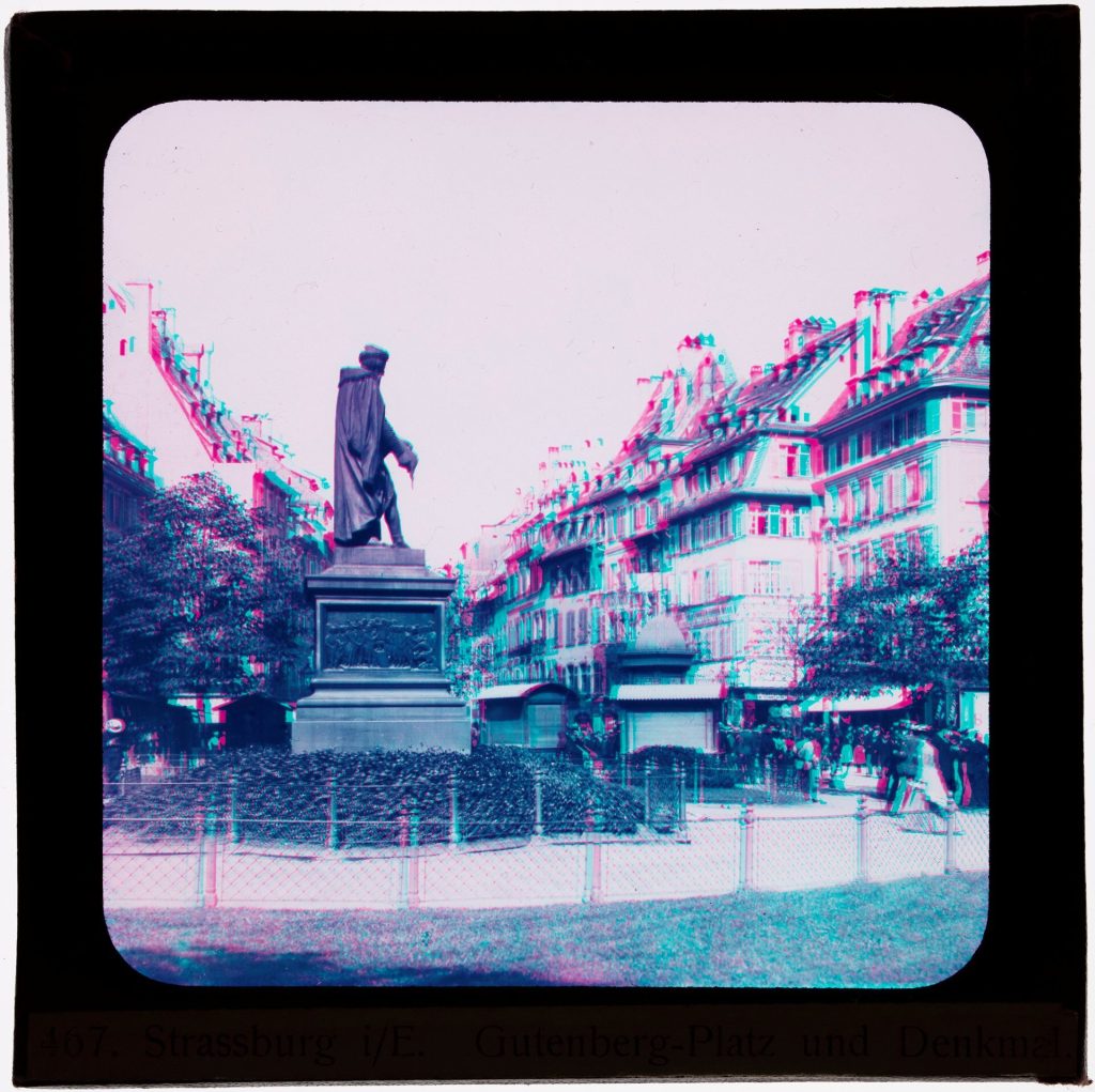 Glasdia, Gutenberg-Platz und Denkmal, Straßburg, ca. Anfang 20. Jahrhundert