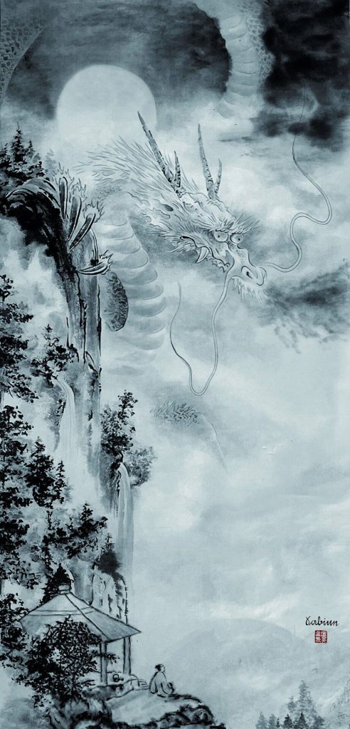 Sabine Daum: Mystik des Drachens
30 cm x 62 cm
Sumi-e (japanische Tuschemalerei mit Shironuki ...