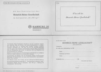 Informationsbroschüre und Beitrittsformular der Heinrich-Heine-Gesellschaft Hamburg (1946)