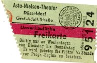 Eine Eintrittskarte (Freikarte) des "Asta Nielsen-Theater" in der Graf-Adolf-Straße 37 in Düsse ...