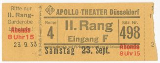 Eine Eintrittskarte (II. Rang) des "Apollo-Theater" Düsseldorf auf der Königsallee 106 in Düsse ...