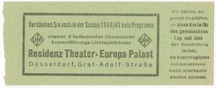 Rückseite einer Eintrittskarte (Mittel-Parkett) des "Apollo-Theater" Düsseldorf auf der Königsa ...