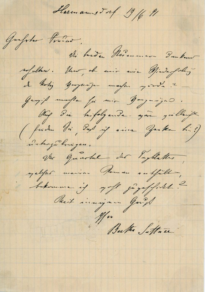 Brief von Bertha von Suttner