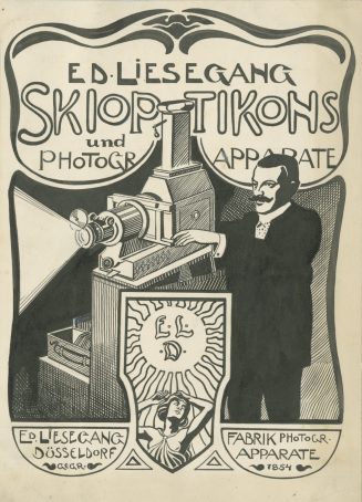 Vorderseite Werbegrafik zu Liesegangs Skioptikons und Photoapparate, um 1900