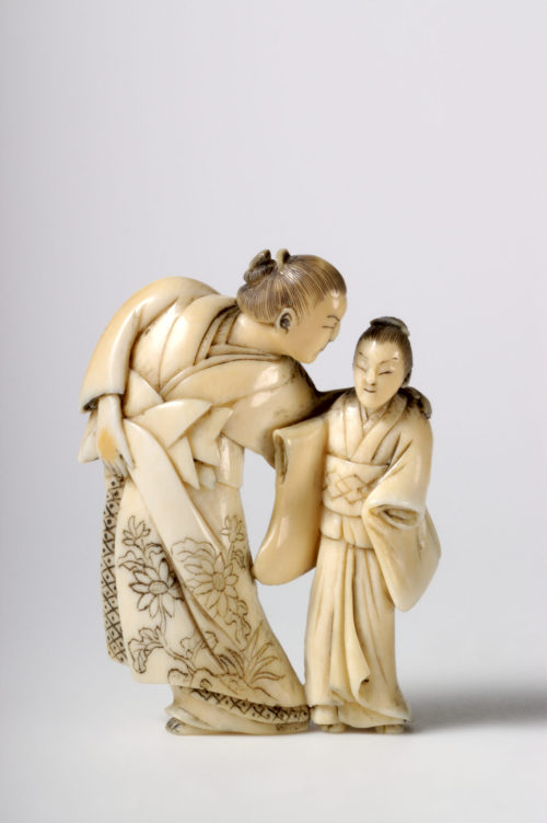 Netsuke, Kurtisane und Dienerin, ca. 1800–1850