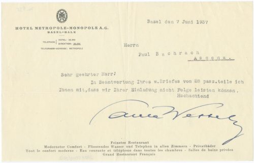 Paula Wessely (Absender*in), Korrespondenz von Paula Wessely an Paul Bachrach, 07.06.1937