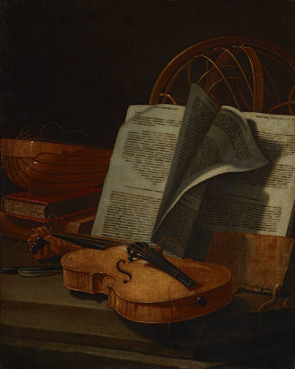 Cristoforo Munari, Stillleben mit Musikinstrumenten, Buch und Amillarsphäre, M 137