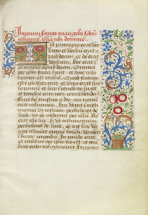 Unbekannt (Künstler*in), Textseite mit dem Beginn des Johannesevangeliums, ca. 1465–1500