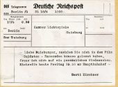 Telegramm Herti Kirchner besucht eine Aufführung des Filmes"Soldaten - Kameraden"  in dem Kamme ...