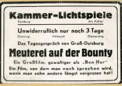 Werbeanzeige für den Film  "Meuterei auf der Bounty" in den Kammer-Lichtspielen Duisburg, ca. 1 ...