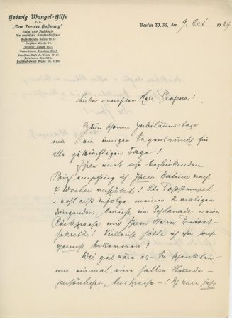 Brief von Hedwig Wangel, 1. Seite