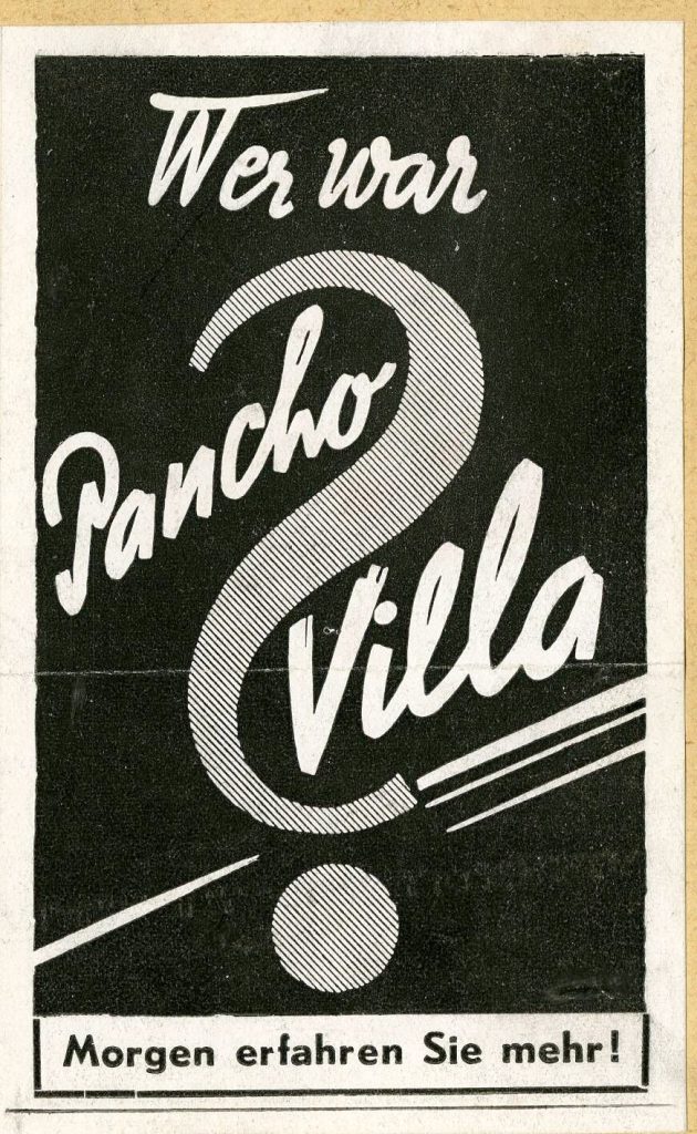 Werbeanzeige zu dem Film "Viva Villa" in den Kammer-Lichtspielen Duisburg, ca. 1936