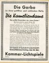 Werbeanzeige für den Film "Die Kameliendame" in den Kammer-Lichtspielen Duisburg, 1937