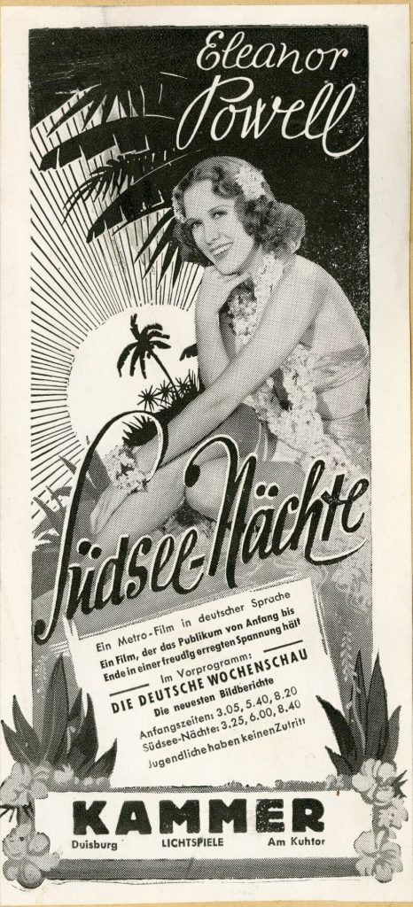 Werbeanzeige für den Film "Südsee-Nächte" in den Kammer-Lichtspielen Duisburg, ca. 1939