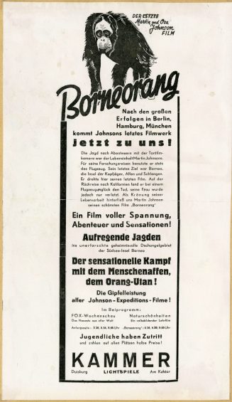 Werbeanzeige für den Film "Borneorang" in den Kammer-Lichtspielen Duisburg, ca. 1937