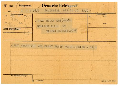 Telegramm von Edith Pingel nach der Befreiung des KZs durch die Amerikaner