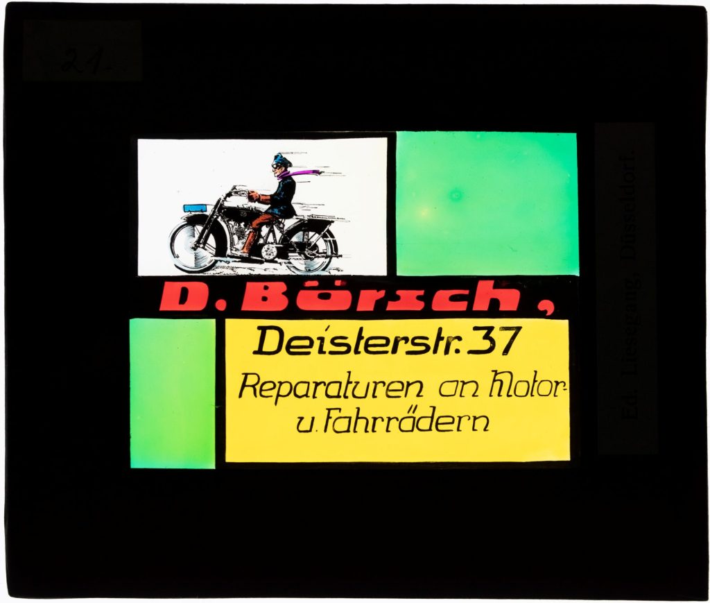 Glasdia, Werbung - D. Börsch, Deisterstr. 37 Reparaturen an Motor u. Fahrrädern, ca. Anfang 20. ...