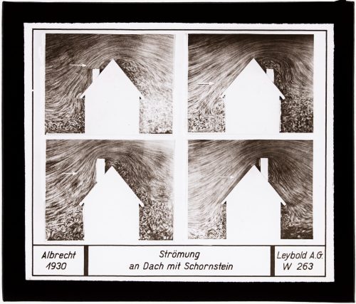 Glasdia, Strömung an Dach mit Schornstein, ca. Anfang 20. Jahrhundert