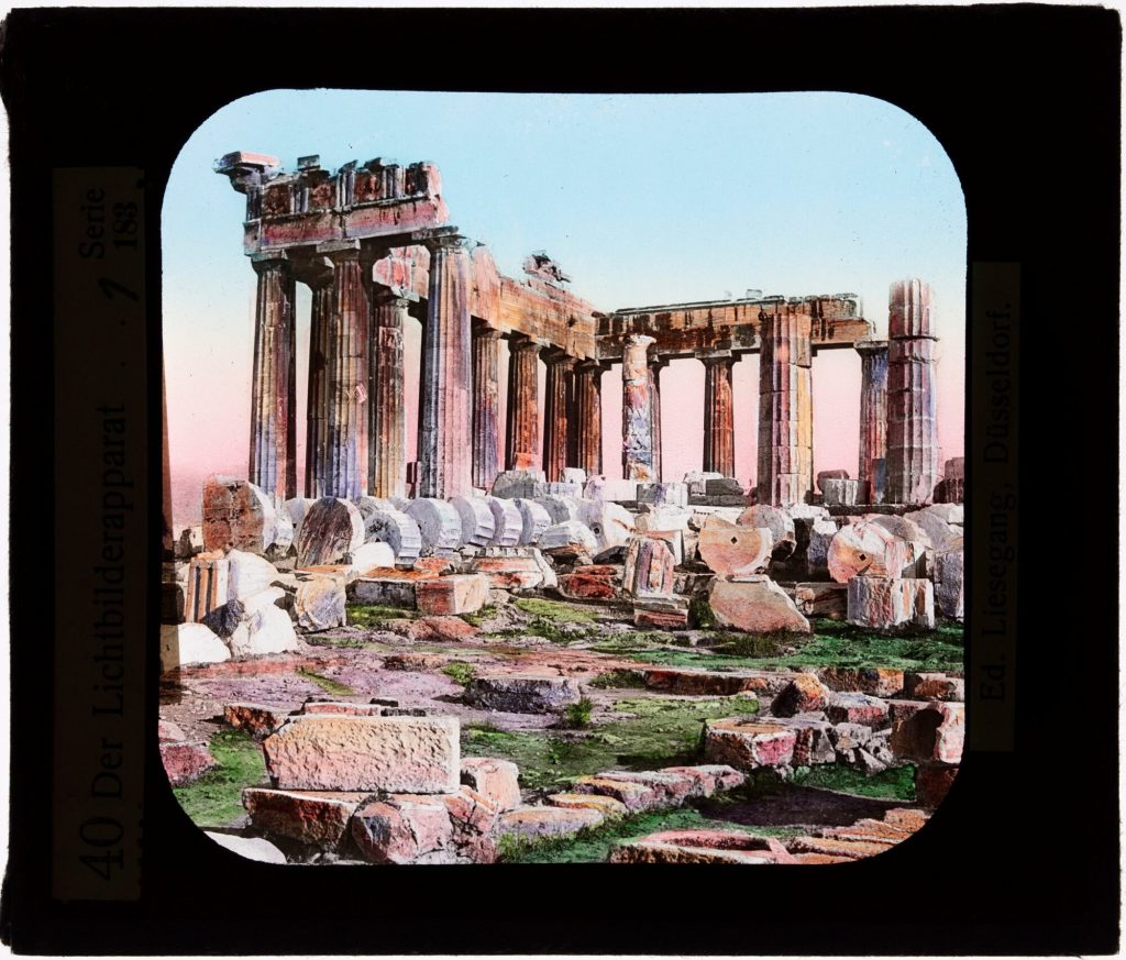 Glasdia, Parthenon auf der Athener Akropolis, ca. Anfang 20. Jahrhundert