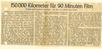 Artikel, "150 000 Kilometer für 90 Minuten Film" (Digitalisat)