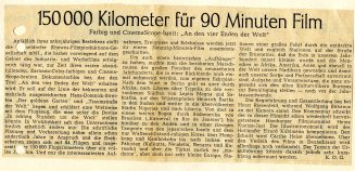 Artikel, "150 000 Kilometer für 90 Minuten Film" (Digitalisat)