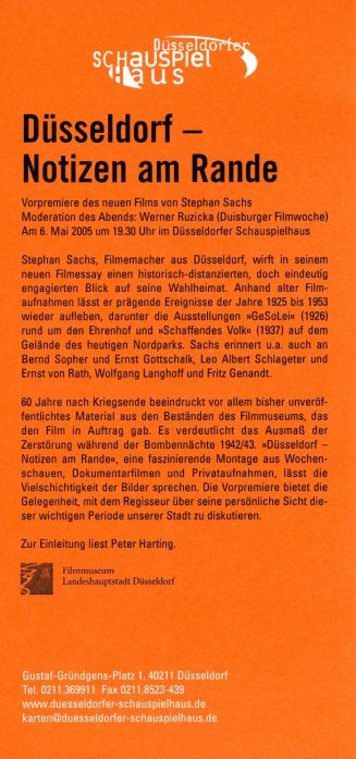 Flyer zur Vorpremiere am 6. Mai 2005 im Schauspielhaus Düsseldorf (Digitalisat)