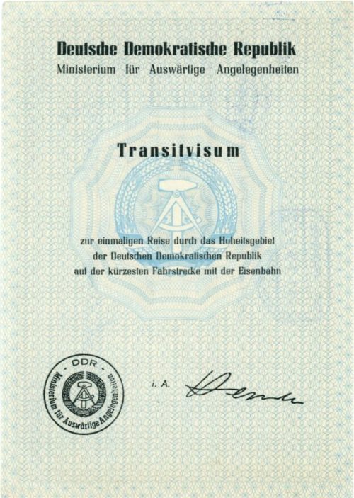 Transitvisum für die DDR, Vorderseite