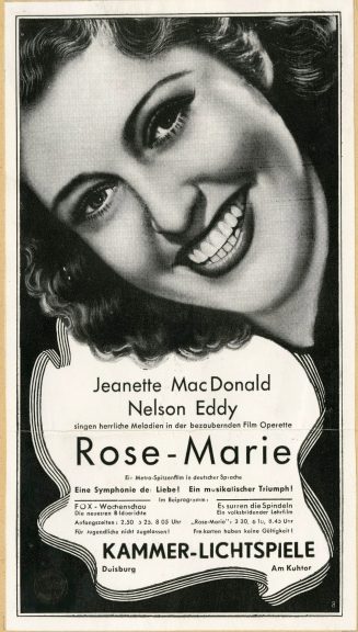 Werbeanzeige für den Film "Rose-Marie" in den Kammer-Lichtspielen Duisburg, ca. 1939