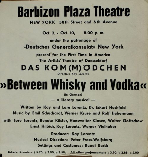 Barbizon Plaza Theatre <New York> (Beteiligte Körperschaft), "Between Whisky and Vodka", 1961