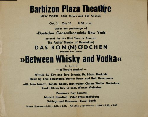 Barbizon Plaza Theatre <New York> (Beteiligte Körperschaft), "Between Whisky and Vodka", 1961