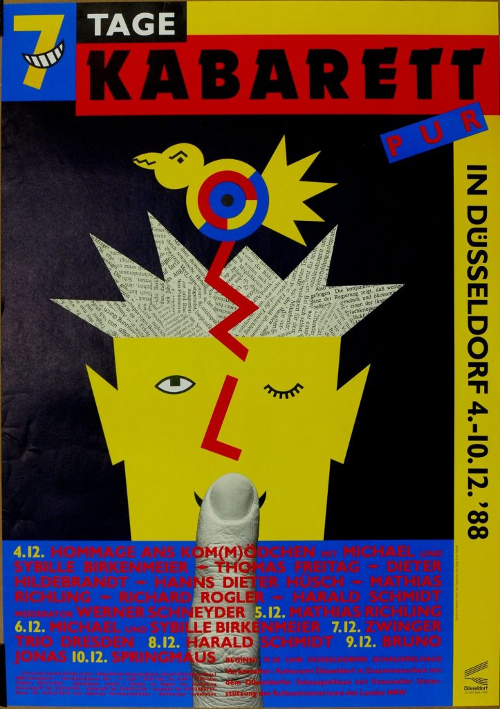 Plakat zu einem Sonderprogramm zum 40. Jubiläum: "7 Tage Kabarett pur". 1988