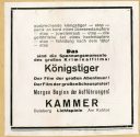 Werbeanzeige für den Film "Königstiger" in den Kammer-Lichtspielen Duisburg, ca. 1935