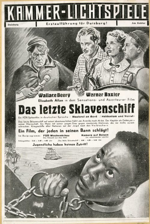 Werbeanzeige für den Film "Das letzte Sklavenschiff" in den Kammer-Lichtspielen Duisburg, ca. 1 ...