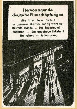 Werbeanzeige der Kammer-Lichtspiele Duisburg, ca. 1940