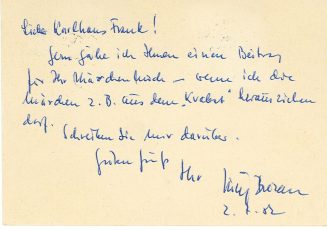 Postkarte von Jurij Brezau an Karlhans Frank, 1982