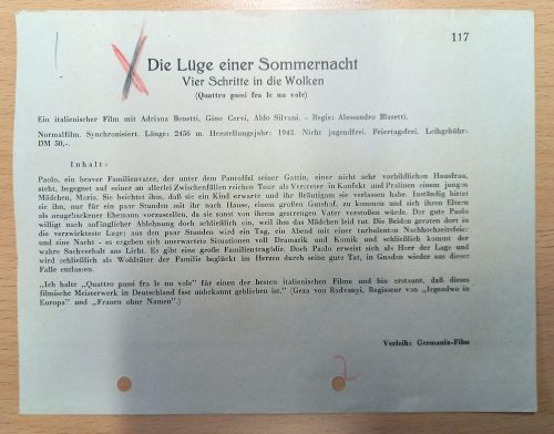 Werbezettel aus "QUATTRO PASSI FRA LE NUVOLE", Italien, 1942 (Digitalist)
