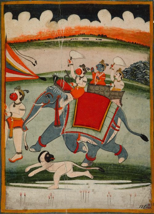 Unbekannt (Künstler*in), Hanuman auf einem Elefanten reitend, ca. 1700–1800