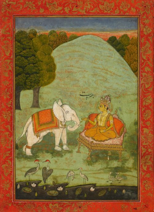 Unbekannt (Künstler*in), Thronender Krishna mit weißem Elefanten, ca. 1700–1800