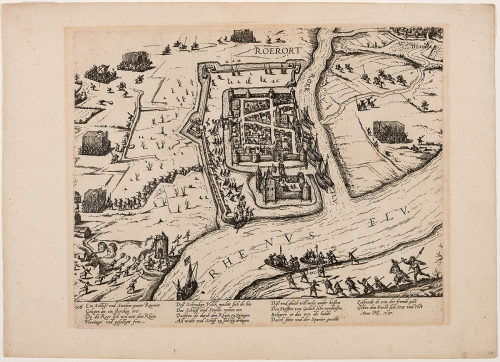 Franz Hogenberg (Künstler*in), Truchsessischer Krieg / Einnahme von Schloss Ruhrort im Herzogtum Kleve Januar 1587. Rückeroberung der Truppen Wilhelm V. des Reichen aus der Hand des Martin Schenck von Nideggen. Blatt 106., 1587